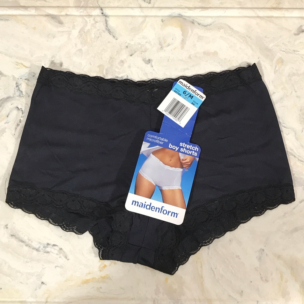 Maidenform | Women’s Black Lace Trim Boy-Shorts Panties | NWT